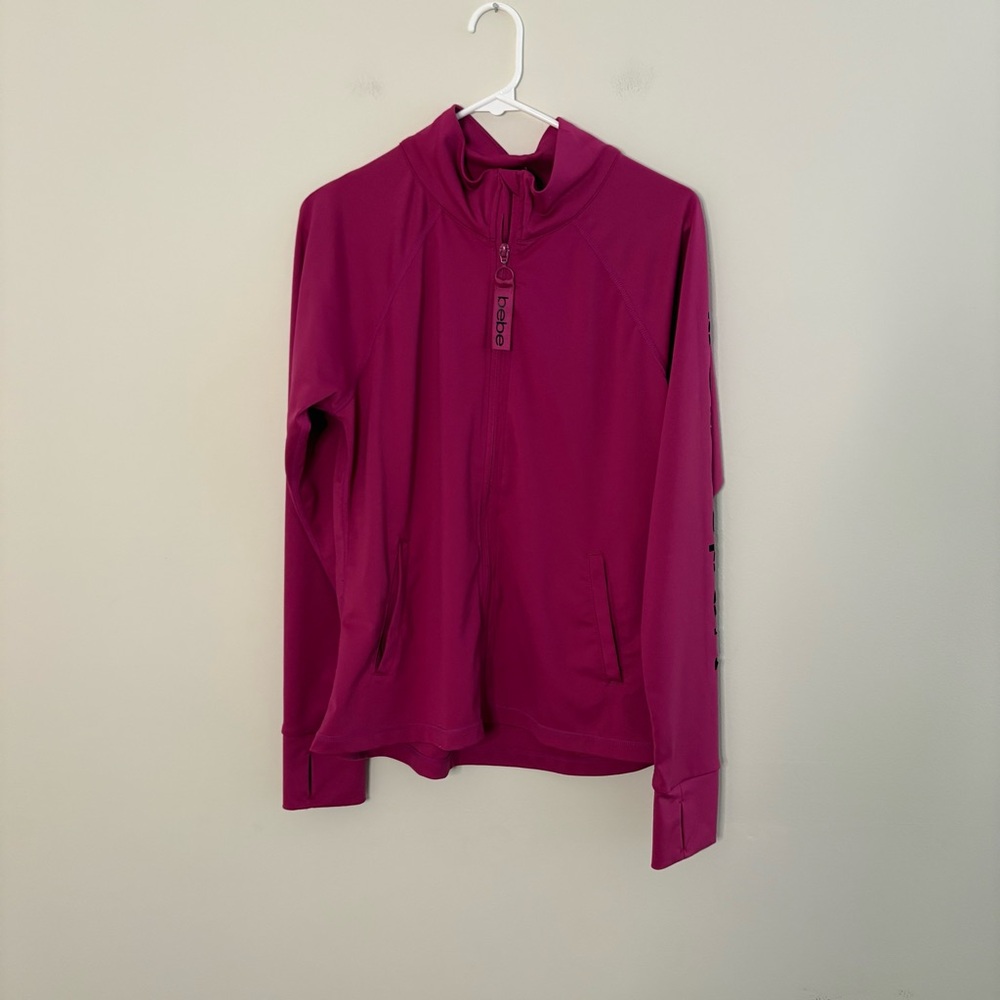 bebe Sport Women’s Magenta Pink Long Sleeve Top Medium Full Zip gym workout
